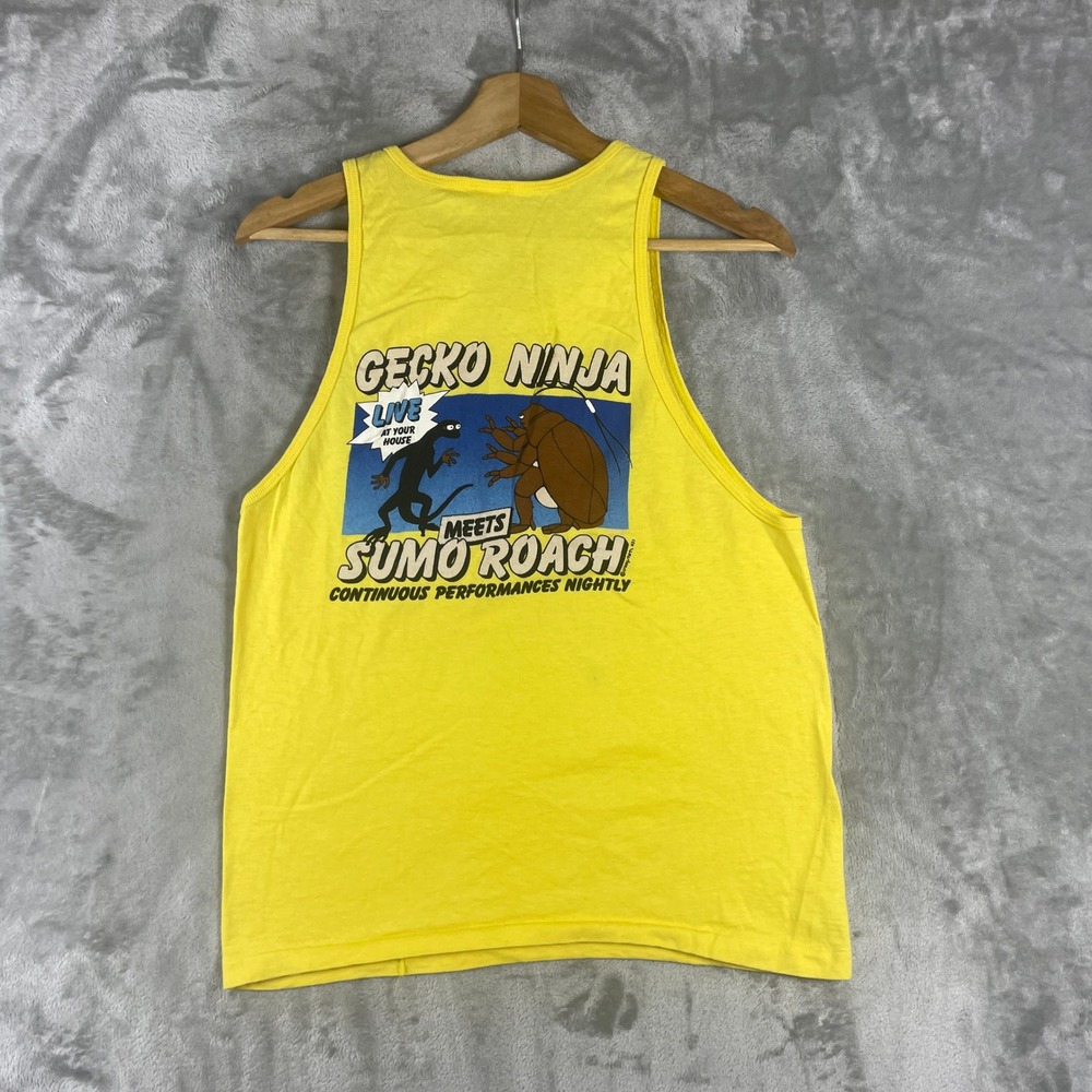 Vintage Crazy Shirt Tank Top Mens Medium Yellow Gecko Ninja Sumo Roach Hawaii